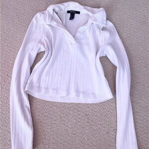 Forever 21 White Ribbed Long Sleeve Top